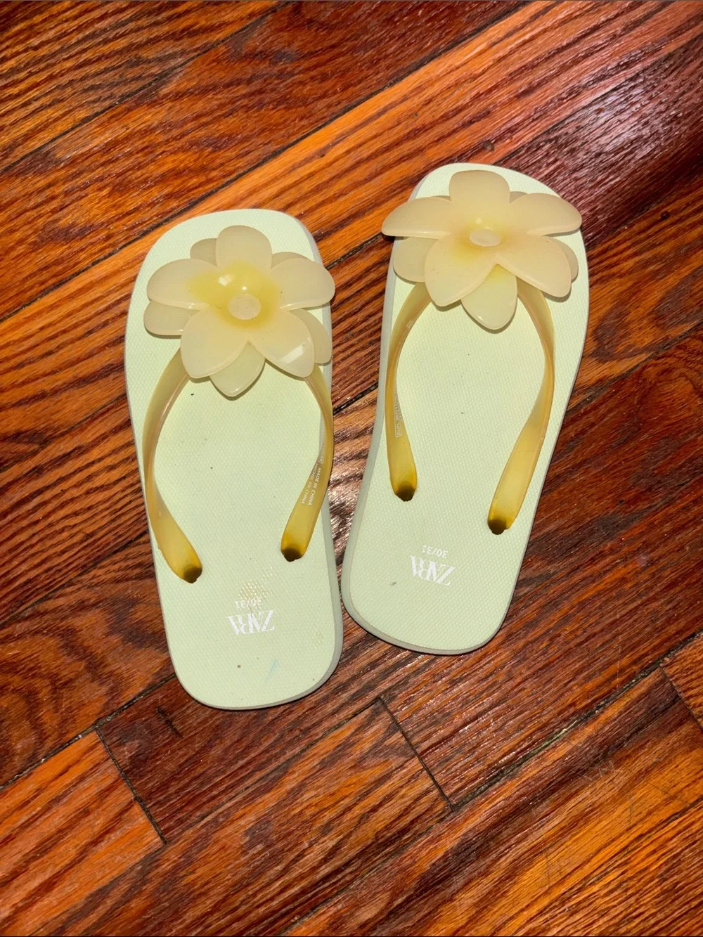 Zara Pale Yellow Floral Jelly Flip Flops